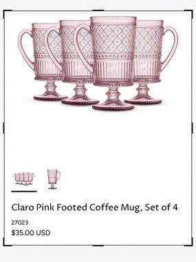 Flora set of 4 Pink 9oz crystal Mugs with Embossed Pattern